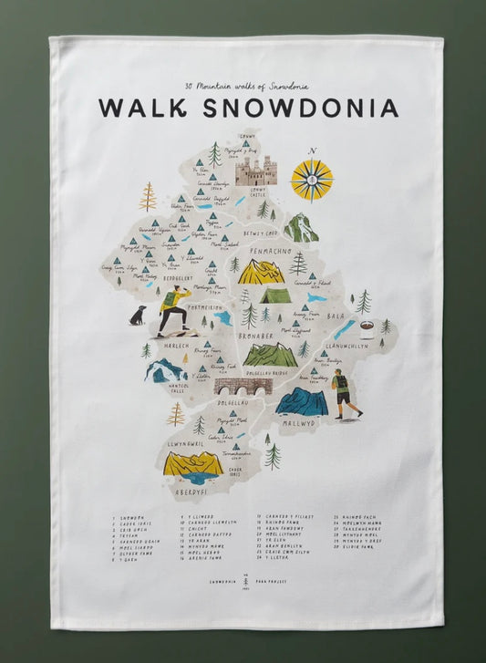 Walk Snowdonia tea towel